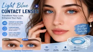 Light blue contact lenses transforming brown eyes with a bright and natural-looking effect