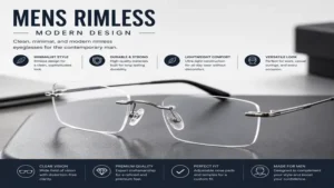 mens rimless eyeglasses showcasing a modern minimalist design with clear lenses