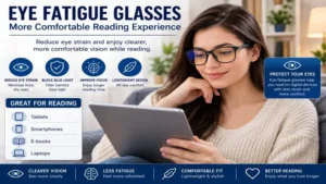 Eye fatigue glasses providing comfortable vision while reading on tablets and smartphones
