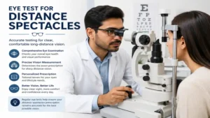 Eye examination for choosing the correct prescription for distance spectacles.