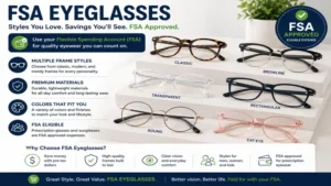 FSA eyeglasses featuring different frame materials, colors, and designs for everyday vision correction.