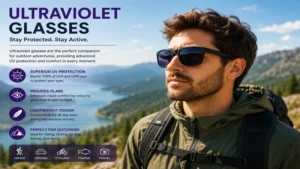 stylish ultraviolet glasses used for eye protection during outdoor activities