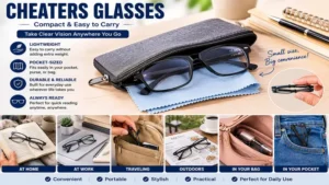 Cheaters glasses that are compact and easy to carry for reading on the go