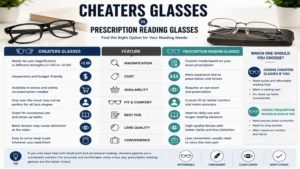 Cheaters glasses compared with standard prescription reading eyewear