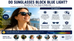 do sunglasses block blue light and improve outdoor visual comfort by reducing glare and eye strain