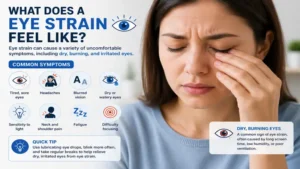Dry, burning eyes illustrate what does a eye strain feel like when eyes become fatigued