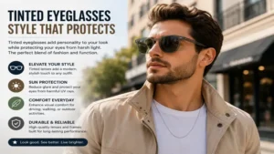Modern tinted eyeglasses paired with casual fashion for everyday use