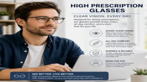 Person wearing high prescription glasses for everyday vision correction with modern style and comfort