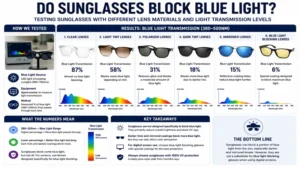 do sunglasses block blue light tested across different lens materials and light transmission levels