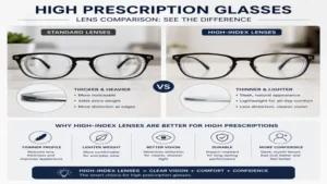 Comparison of standard lenses and high-index lenses for high prescription glasses with thinner edges