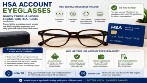 HSA account eyeglasses featuring prescription frames and lenses eligible for HSA