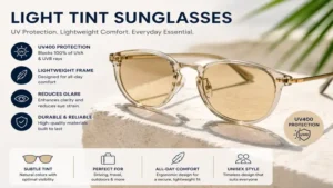 Premium light tint sunglasses featuring UV protection with lightweight, comfortable frames.