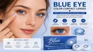 Soft blue eye color contact lenses offering comfort with a bright, natural appearance