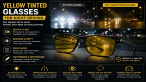 Yellow tinted glasses for night driving with yellow lenses designed for comfortable evening driving