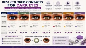 best colored contacts for dark eyes comparison guide highlighting popular shades, coverage, and natural-looking results.