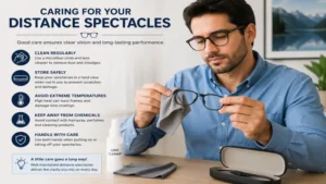 Cleaning and maintaining distance spectacles to ensure long-lasting clarity and performance.
