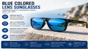 Blue colored lens sunglasses featuring durable materials and enhanced visual comfort