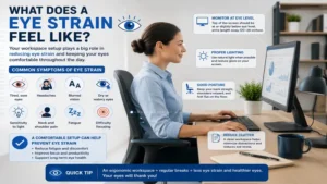 Ergonomic workspace setup helps reduce what does a eye strain feel like by minimizing visual strain