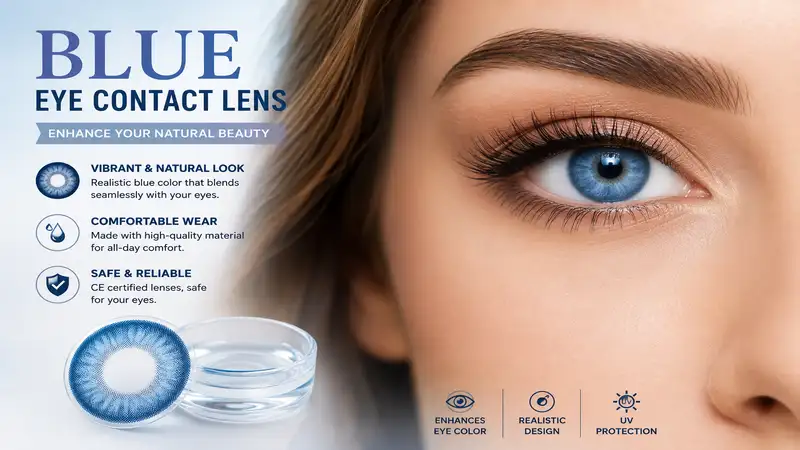 Blue eye contact lens enhancing natural eye color with a vibrant and realistic appearance.