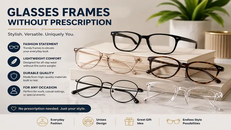 Stylish glasses frames without prescription displayed as a fashionable eyewear choice