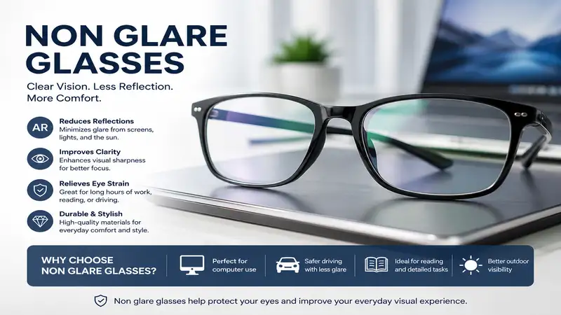 Non glare glasses for comfortable vision and reduced reflections during everyday use