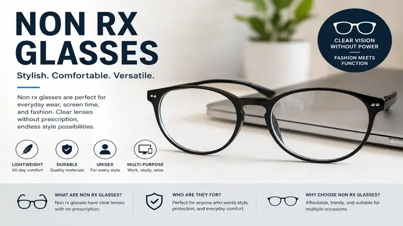 Non rx glasses with clear lenses displayed in a modern eyewear setting
