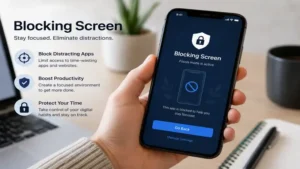 Blocking screen on a mobile device to reduce distractions and improve productivity