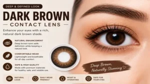 Brown contact lens in a dark brown shade providing deep definition while maintaining a natural look. 
