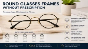 Round glasses frames without prescription highlighted as a timeless and versatile eyewear style
