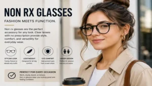 Non rx glasses styled as a fashionable accessory for casual outfits