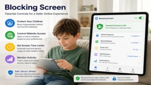 Blocking screen with parental controls to protect children from inappropriate content