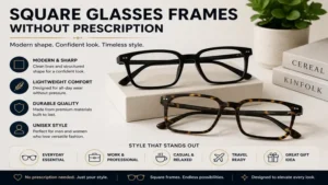 Square glasses frames without prescription featuring a modern and confident look