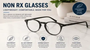 Non rx glasses with lightweight frames designed for comfortable daily wear