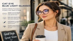 Fashionable cat eye blue light glasses paired with a stylish everyday outfit